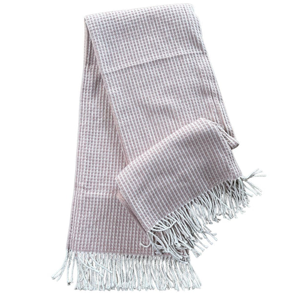 Plaid van 100% gerecyclede garens 1,30 x 1,70 meter - Ecru-Rosa