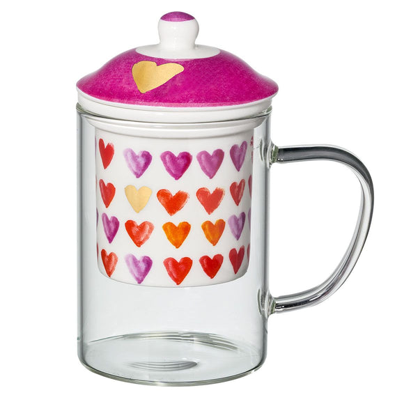 Luxe thee glas met porseleinen infuser in geschenkdoos - Heart