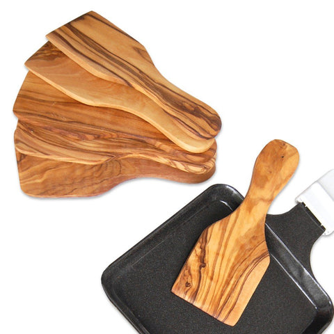 6 stuks spatels voor Raclette of Gourmet uit Olijfhout - 13 cm lang